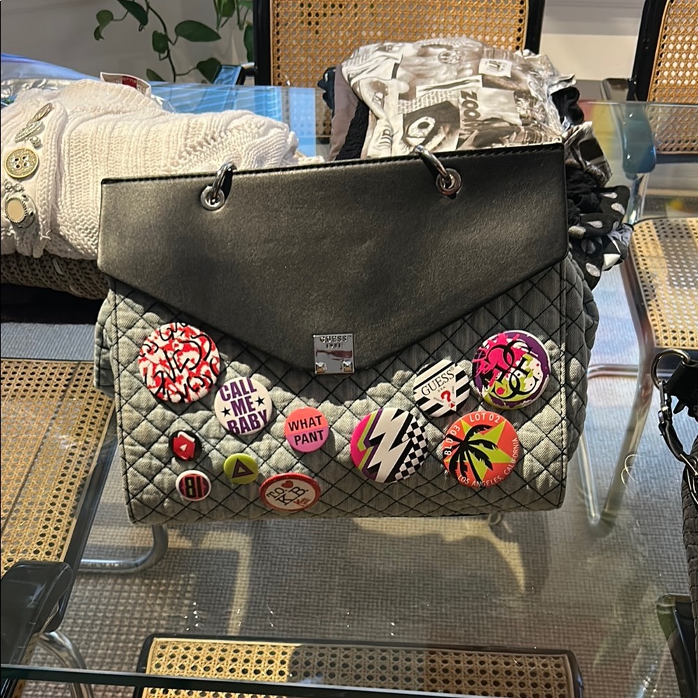 Guess Black and Gray Shoulder Bag with Structured Design